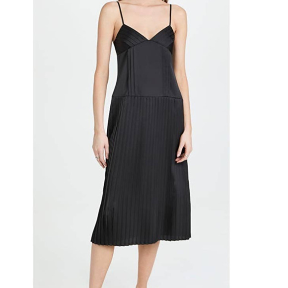 Rebecca Taylor Dresses & Skirts - NWT Rebecca Taylor Black Sateen Pleated Midi Strappy Slip Dress, Size 4 🗣